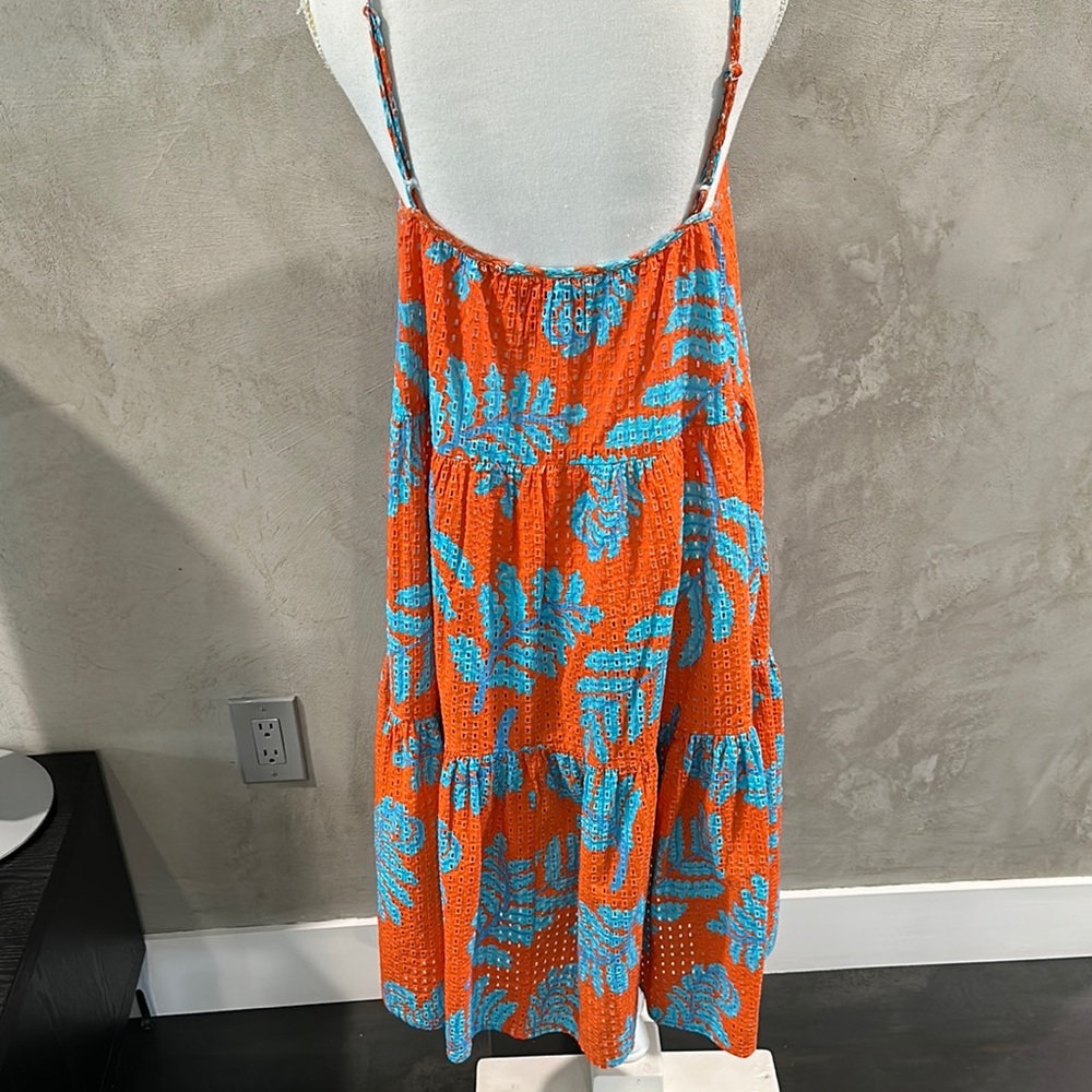 Solid Striped Orange And Blue Leaf Print Dress Si… - image 2
